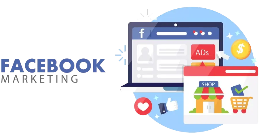 Top Facebook Marketing Agency 2 Visual showing key Facebook marketing services like ad design, audience targeting, and campaign tracking