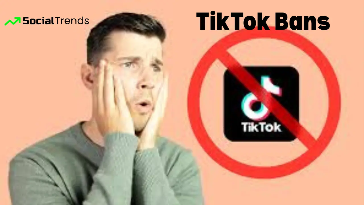 Illustration showing TikTok app logo with warning signs and legal symbols, explaining the 2025 TikTok bans and restrictions.